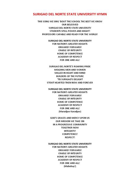 snsu hymn lyrics|SURIGAO DEL NORTE STATE UNIVERSITY (SNSU) HYMN.